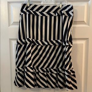 LOFT Asymmetrical Black and White Striped Skirt